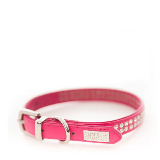 Pink Leatherette Collar with Rhinestones